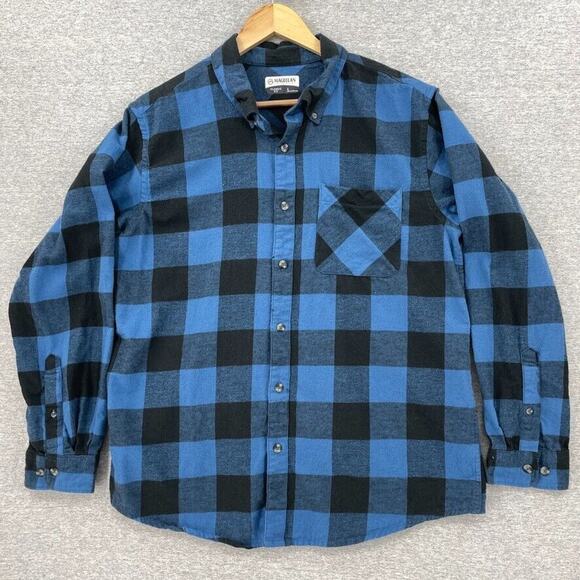 Magellan Button Up Shirt Mens Large Blue Plaid Long Sleeve Outdoor Workwear - Picture 1 of 7